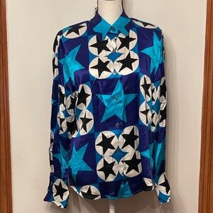 Vintage Stylish Blue Star Pattern Button Down Shirt